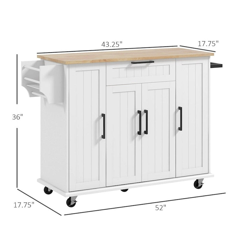 Rolling Kitchen Cart with Rubberwood Top and Storage