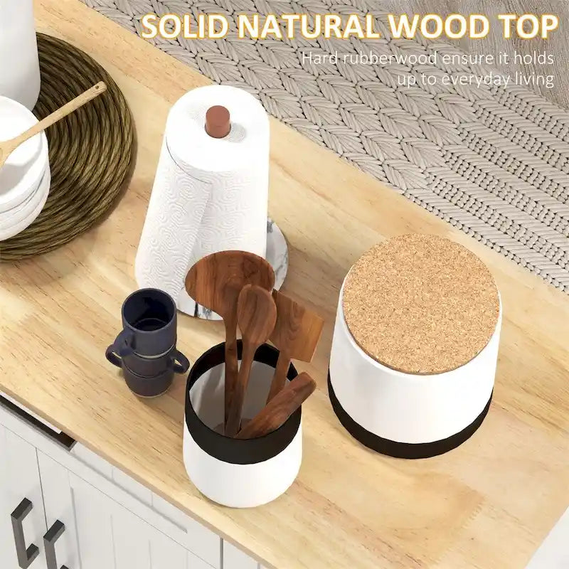 Rolling Kitchen Cart with Rubberwood Top and Storage