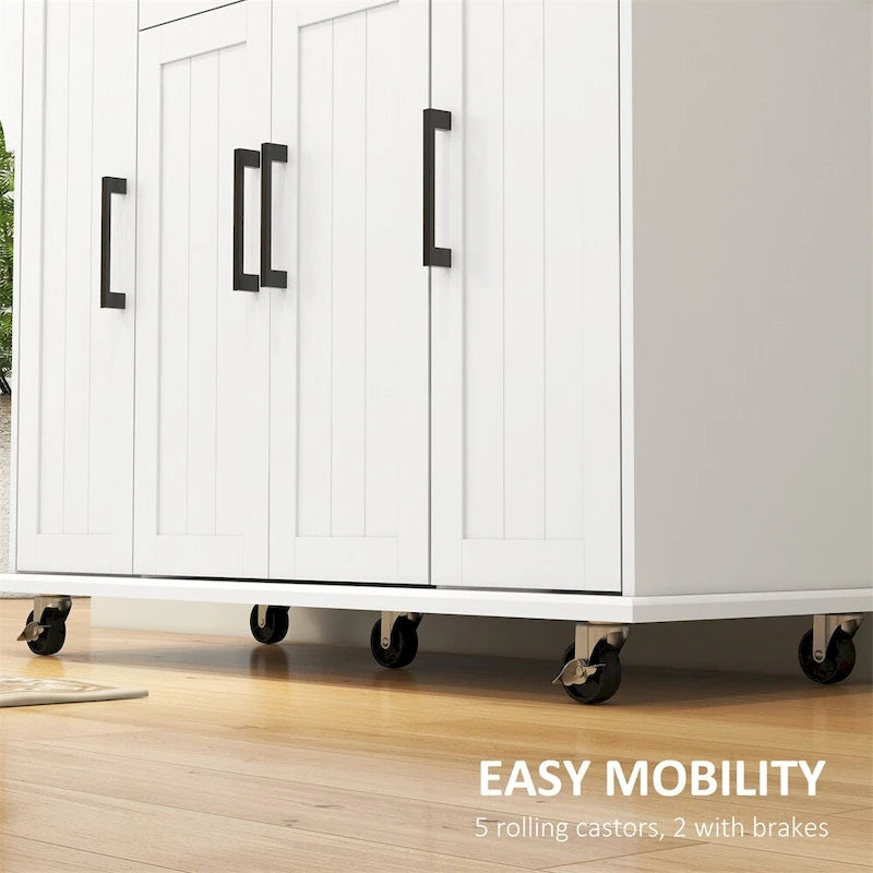 Rolling Kitchen Cart with Rubberwood Top and Storage