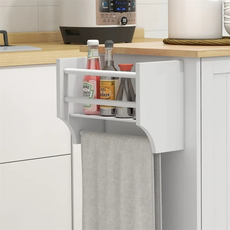 Rolling Kitchen Cart with Rubberwood Top and Storage
