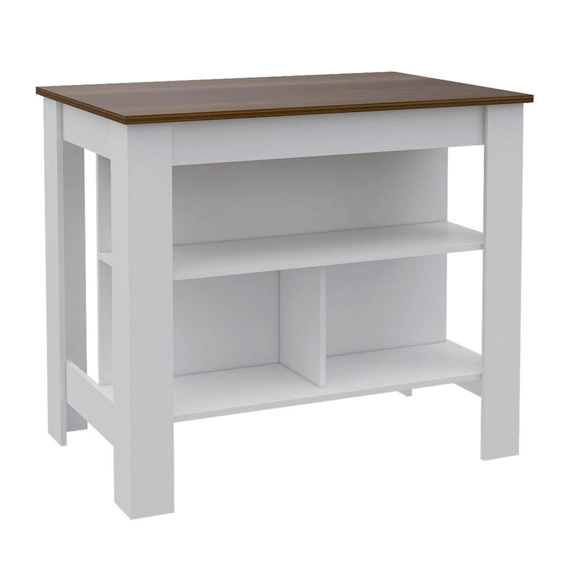 3-Shelf Kitchen Island White and Walnut