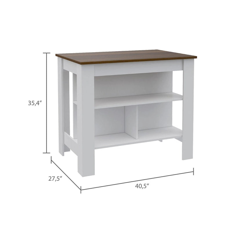 3-Shelf Kitchen Island White and Walnut