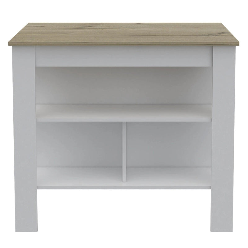 3-Shelf Antibacterial Kitchen Island - White and Light Oak