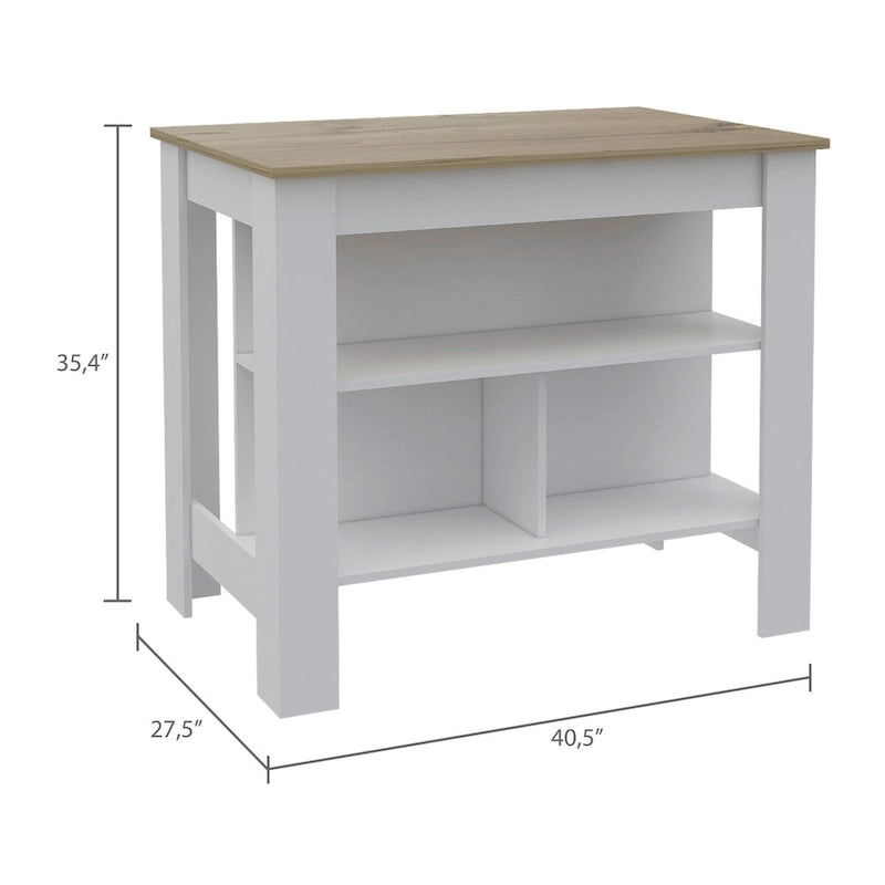 3-Shelf Antibacterial Kitchen Island - White and Light Oak