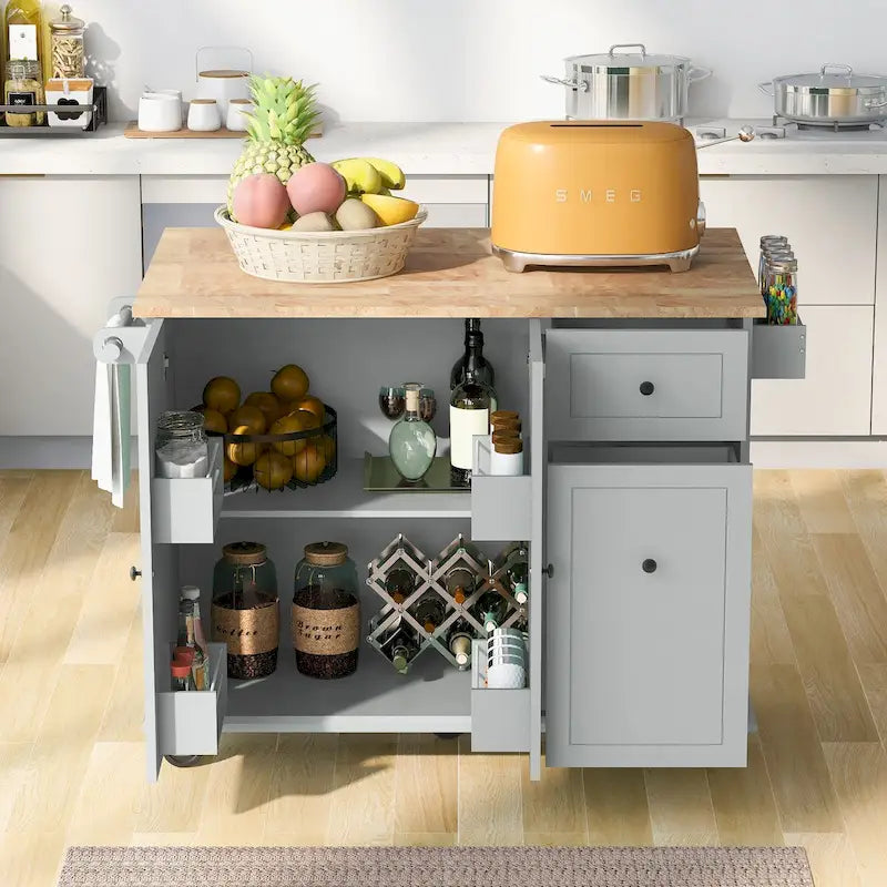 Kitchen Island with Drop Leaf, Spice Rack & Towel Rack