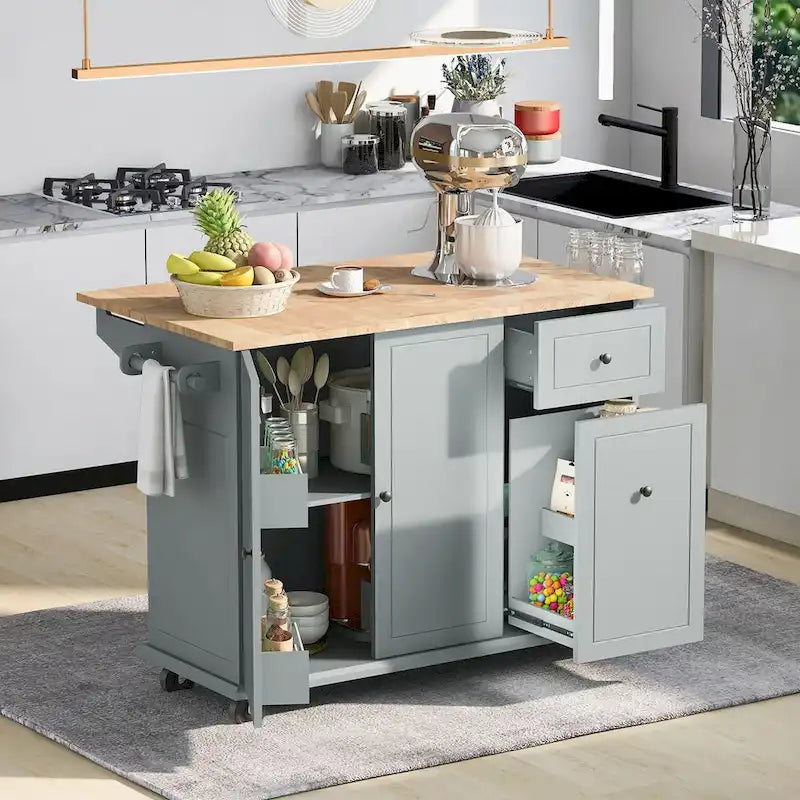 Kitchen Island with Drop Leaf, Spice Rack & Towel Rack