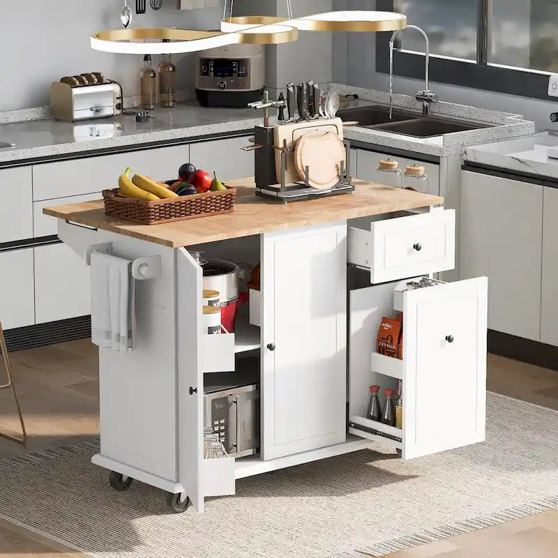 Kitchen Island with Drop Leaf, Spice Rack & Towel Rack