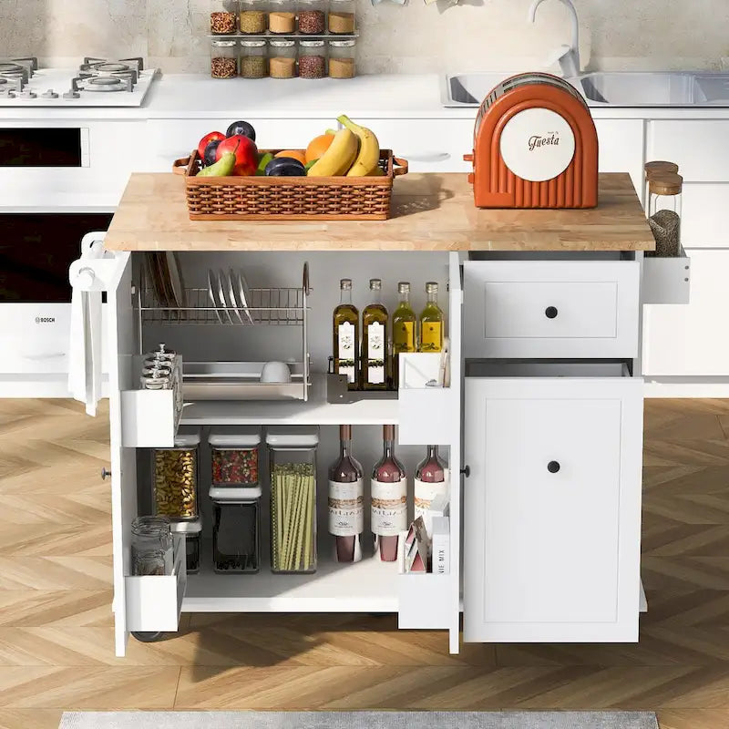 Kitchen Island with Drop Leaf, Spice Rack & Towel Rack