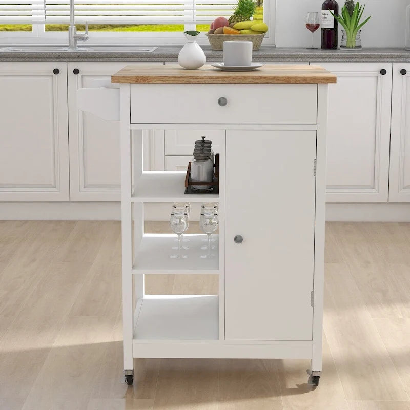 Kitchen Rolling Trolley Cart with Shelves and Towel Rack