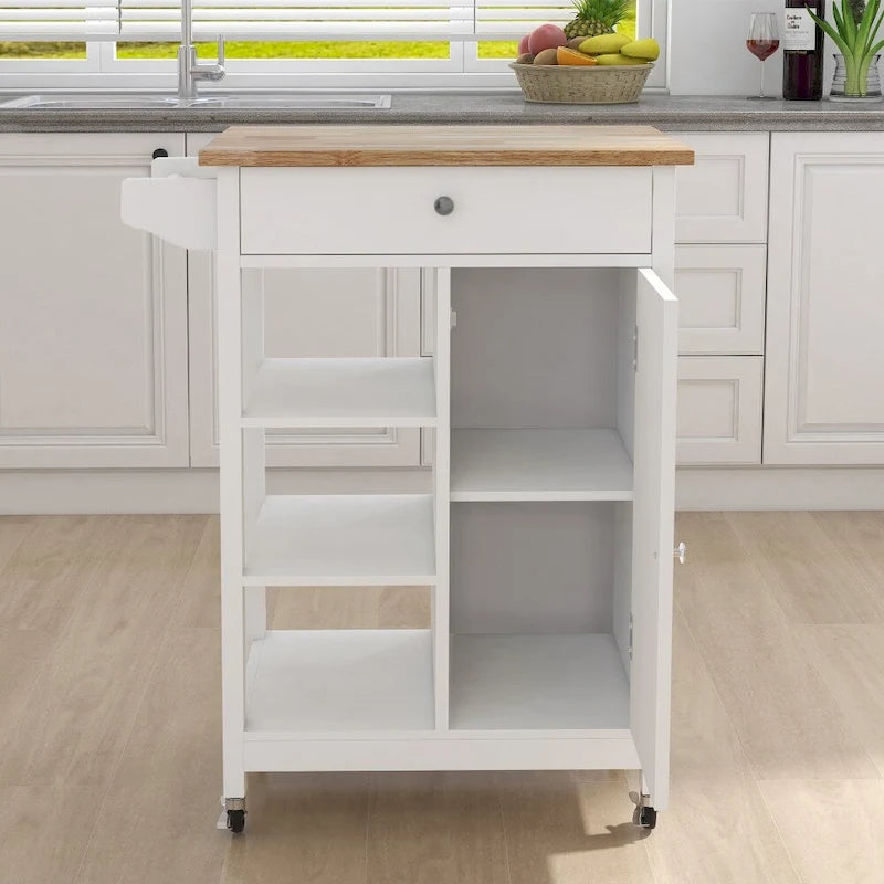 Kitchen Rolling Trolley Cart with Shelves and Towel Rack