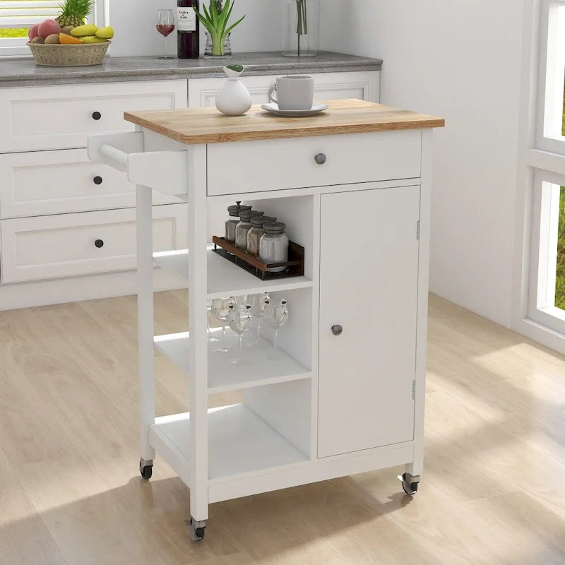 Kitchen Rolling Trolley Cart with Shelves and Towel Rack