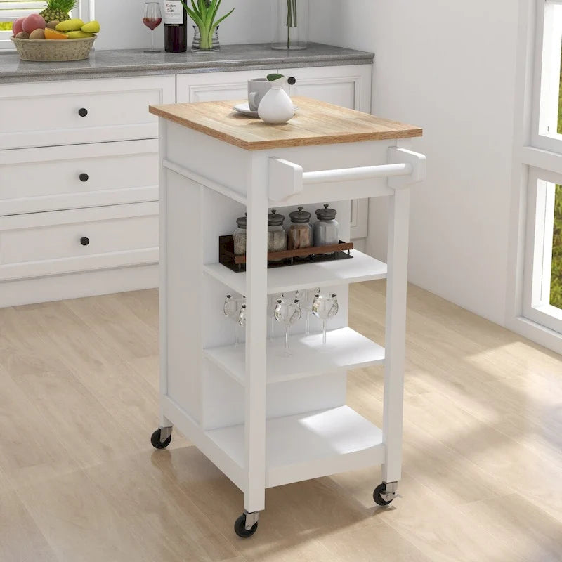 Kitchen Rolling Trolley Cart with Shelves and Towel Rack