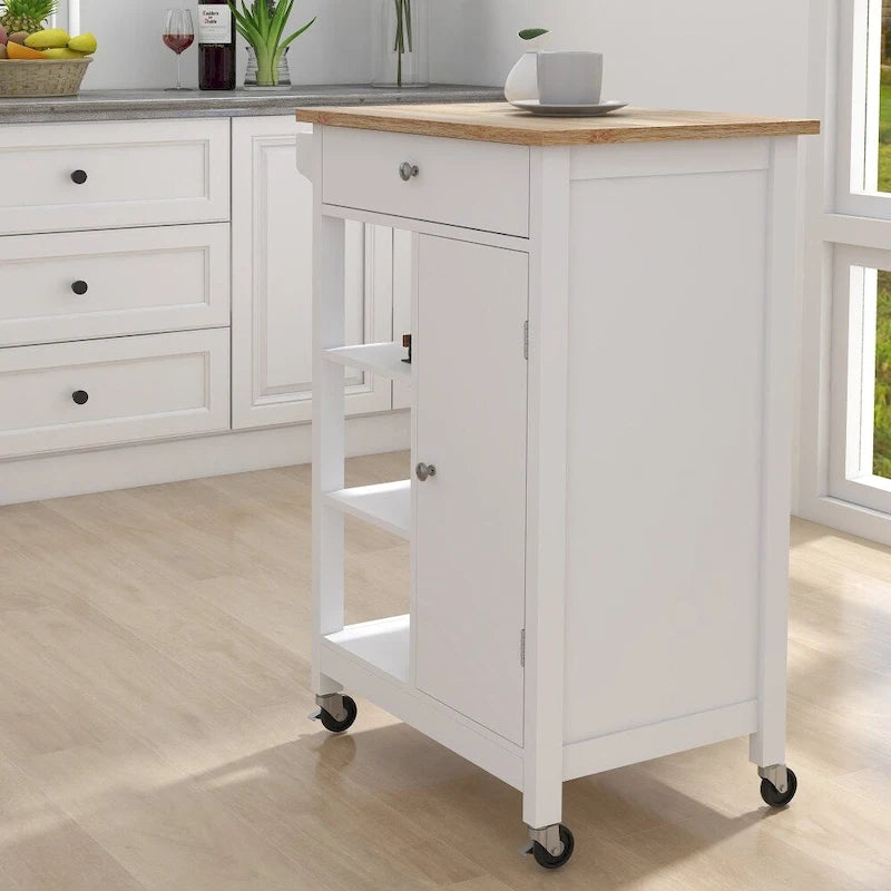 Kitchen Rolling Trolley Cart with Shelves and Towel Rack