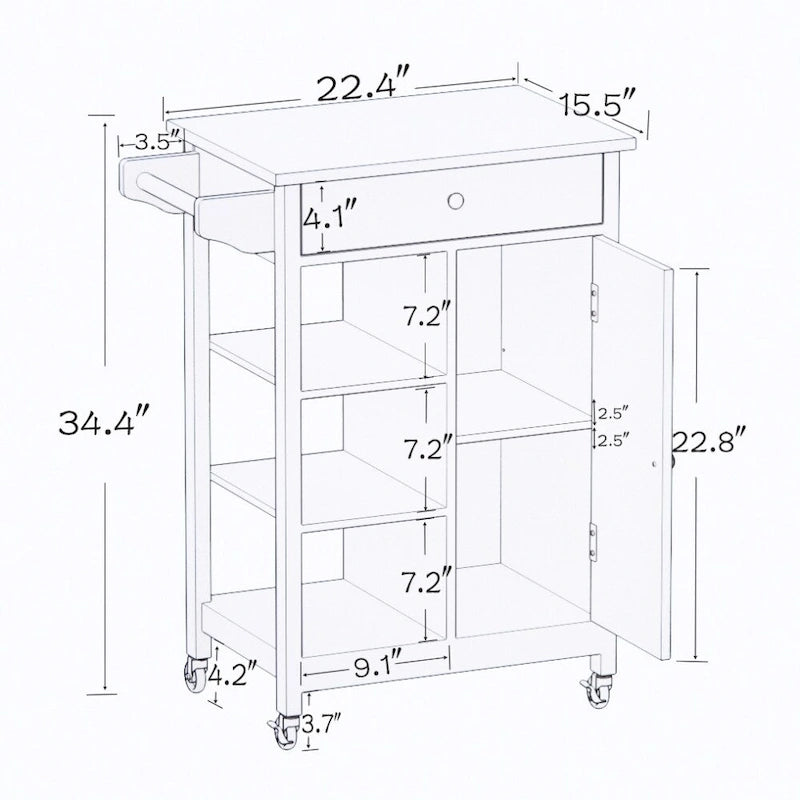 Kitchen Rolling Trolley Cart with Shelves and Towel Rack
