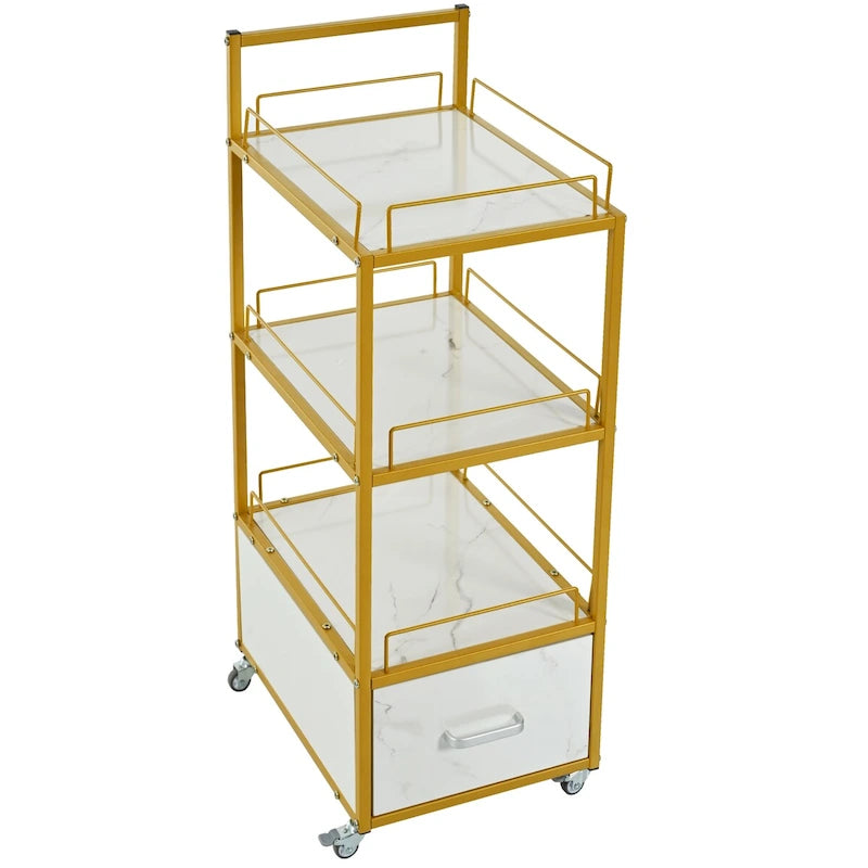 3-Tier Storage Cart with Drawer and Wheels for Kitchen, Salon & Home Office
