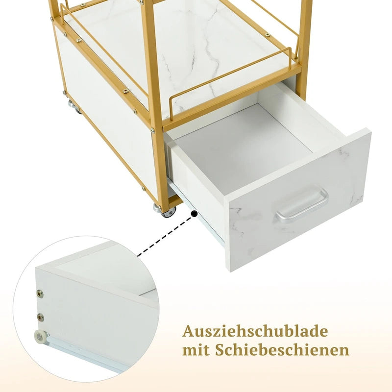 3-Tier Storage Cart with Drawer and Wheels for Kitchen, Salon & Home Office
