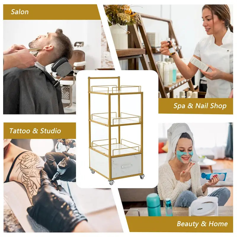 3-Tier Storage Cart with Drawer and Wheels for Kitchen, Salon & Home Office
