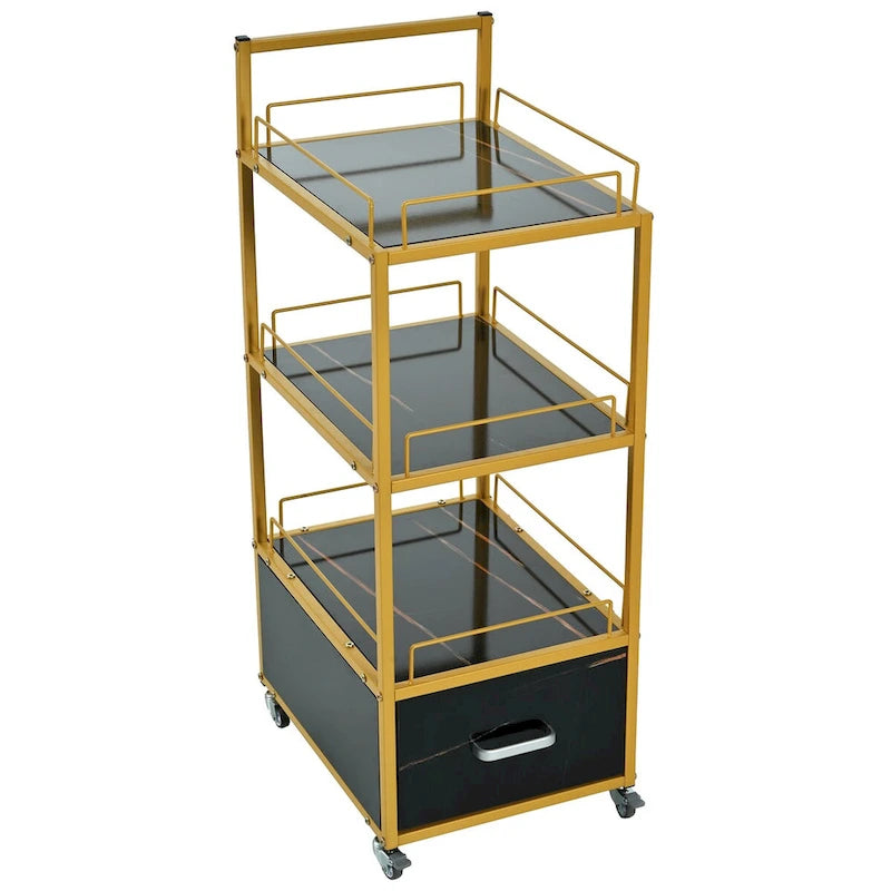 3-Tier Storage Cart with Drawer and Wheels for Kitchen, Salon & Home Office