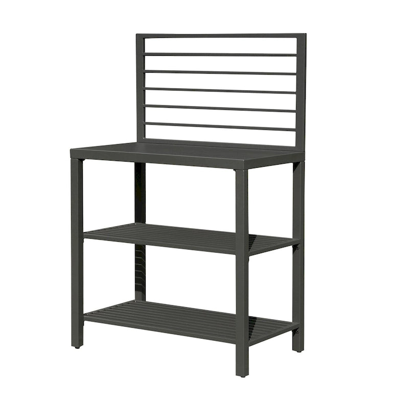 Outdoor Kitchen Island with Storage, Aluminum Food Prep Table with Double Storage Rack
