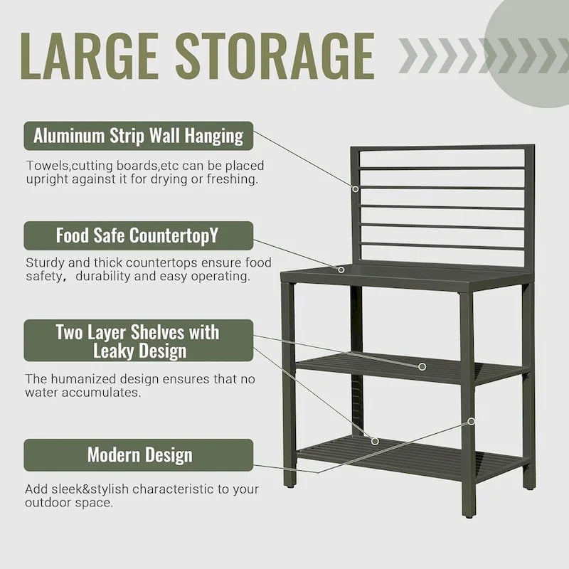 Outdoor Kitchen Island with Storage, Aluminum Food Prep Table with Double Storage Rack