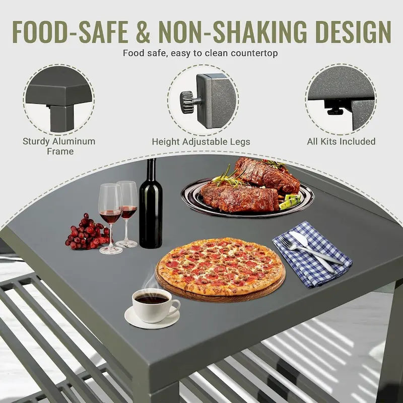 Outdoor Kitchen Island with Storage, Aluminum Food Prep Table with Double Storage Rack