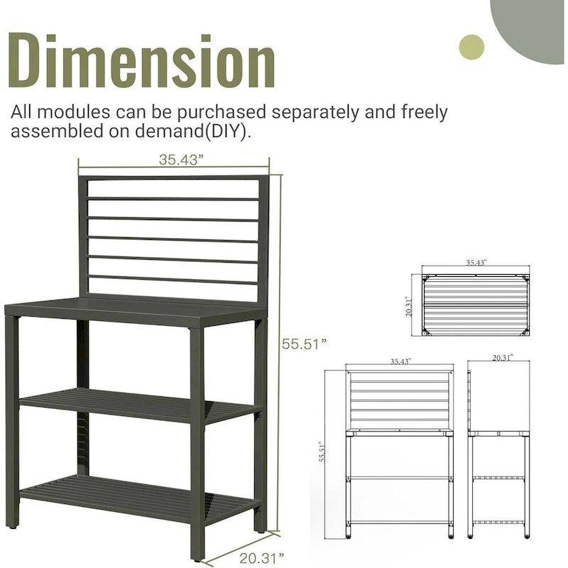 Outdoor Kitchen Island with Storage, Aluminum Food Prep Table with Double Storage Rack