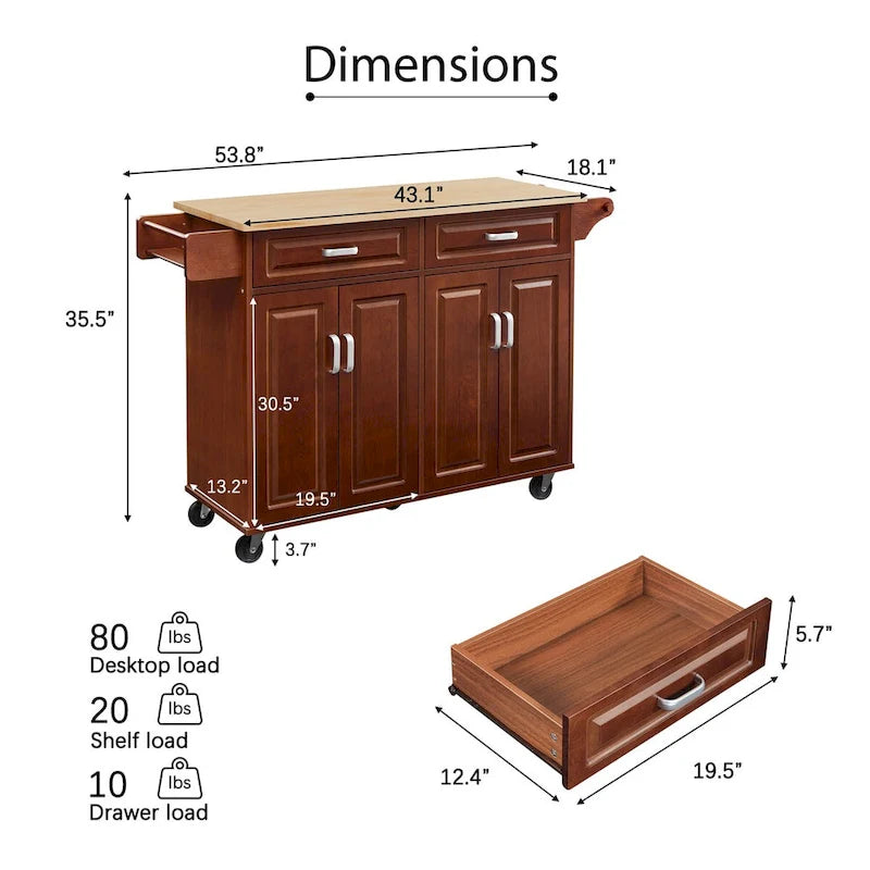 Kitchen Island Cart with 2 Drawers