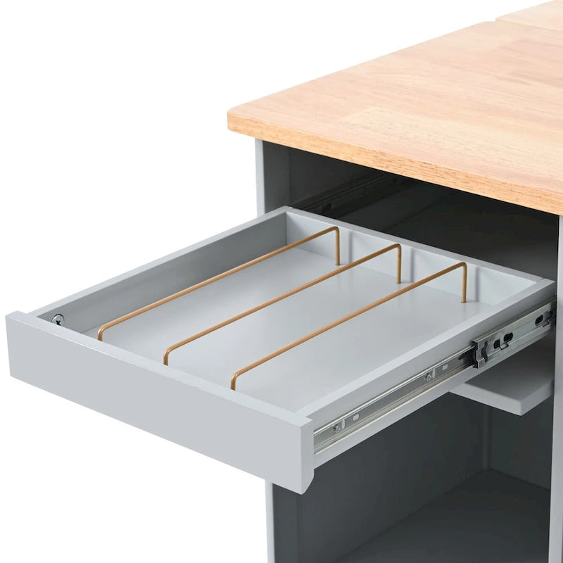 Kitchen Island Cart with Drop Leaf, LED Light, Fluted Glass Doors, Adjustable Shelf & 2 Drawers