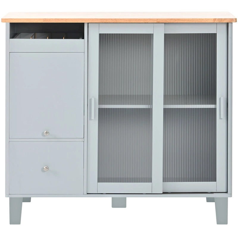 Kitchen Island Cart with Drop Leaf, LED Light, Fluted Glass Doors, Adjustable Shelf & 2 Drawers