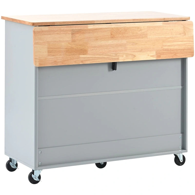 Kitchen Island Cart with Drop Leaf, LED Light, Fluted Glass Doors, Adjustable Shelf & 2 Drawers
