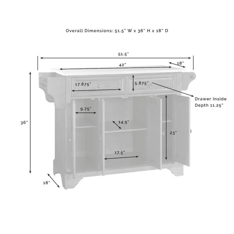 Stainless Steel Top Full Size Kitchen Island/Cart - 18d x 51.5w x 36h
