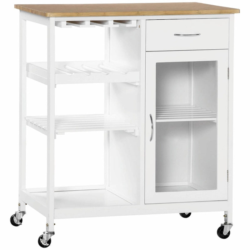 Rolling Kitchen Island with Wine Rack, Shelves, Drawer and Cabinet