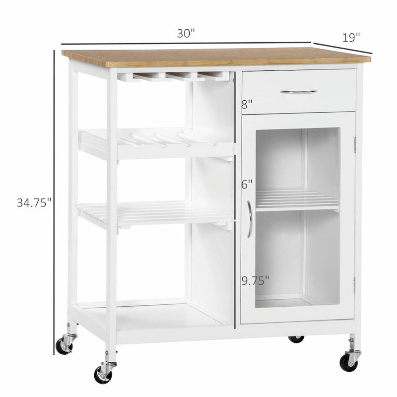 Rolling Kitchen Island with Wine Rack, Shelves, Drawer and Cabinet