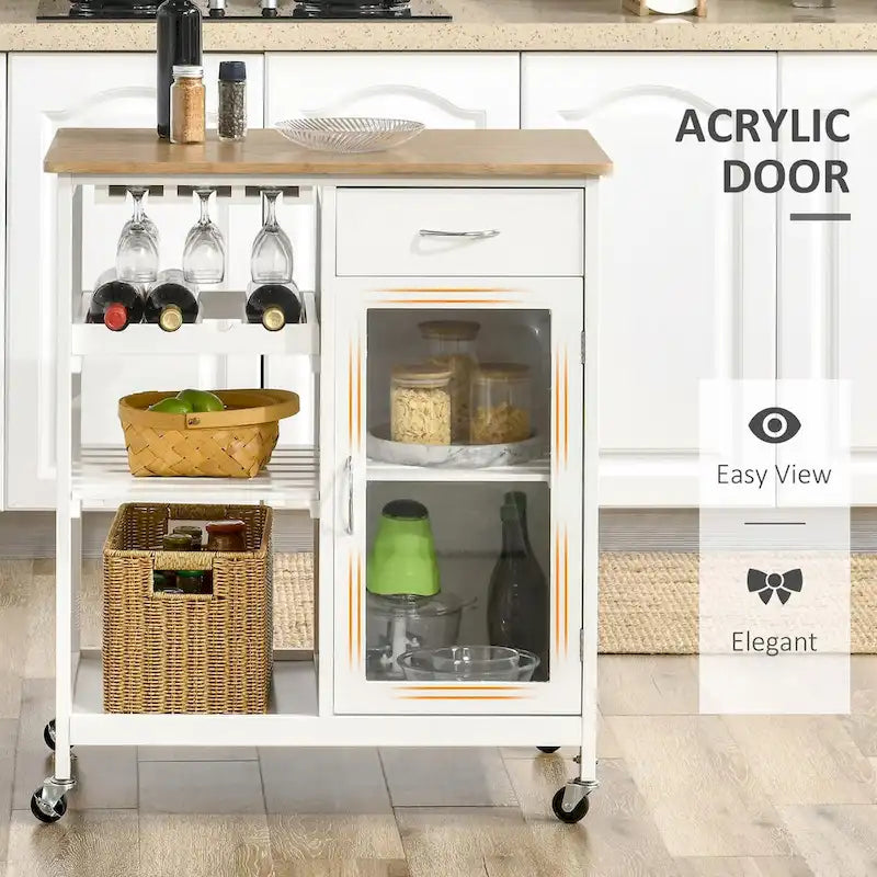 Rolling Kitchen Island with Wine Rack, Shelves, Drawer and Cabinet