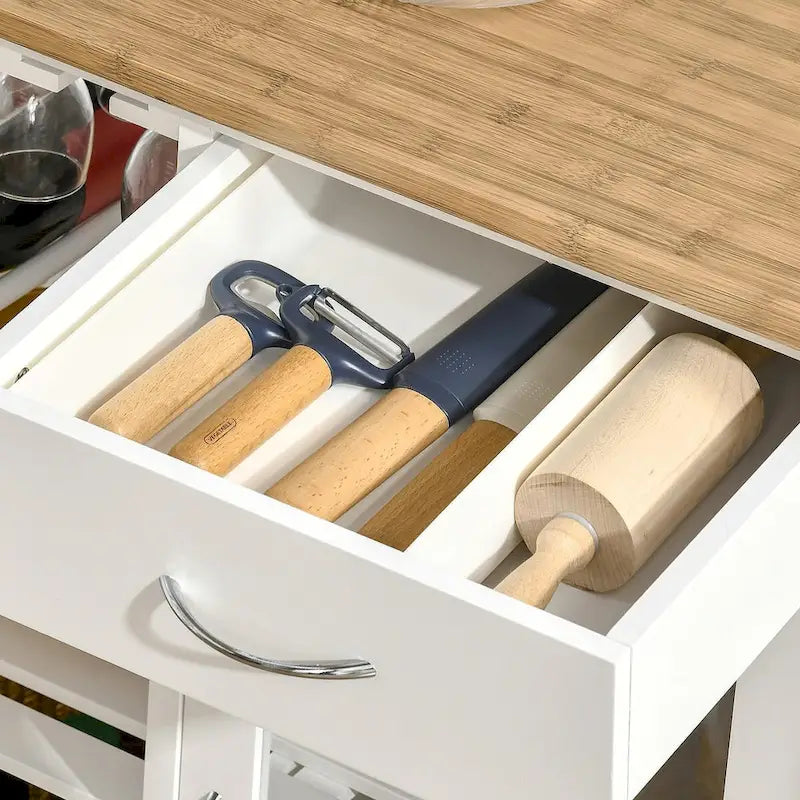 Rolling Kitchen Island with Wine Rack, Shelves, Drawer and Cabinet