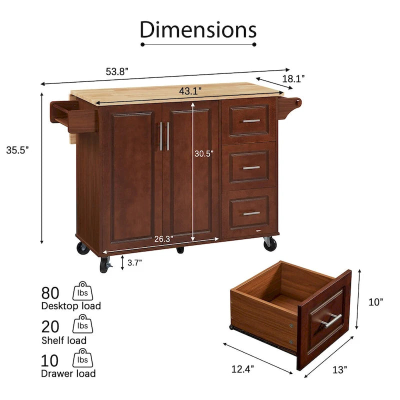 Kitchen Island with Drop Leaf Countertop, Rolling Kitchen Island Cart with Storage Cabinet