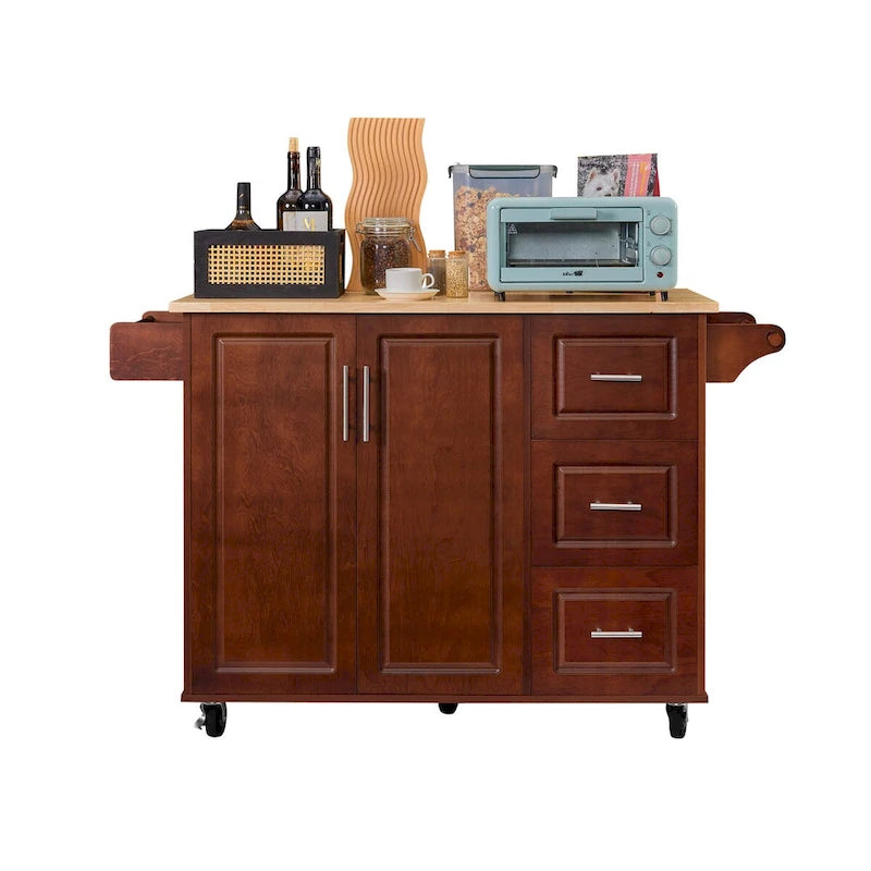 Kitchen Island with Drop Leaf Countertop, Rolling Kitchen Island Cart with Storage Cabinet