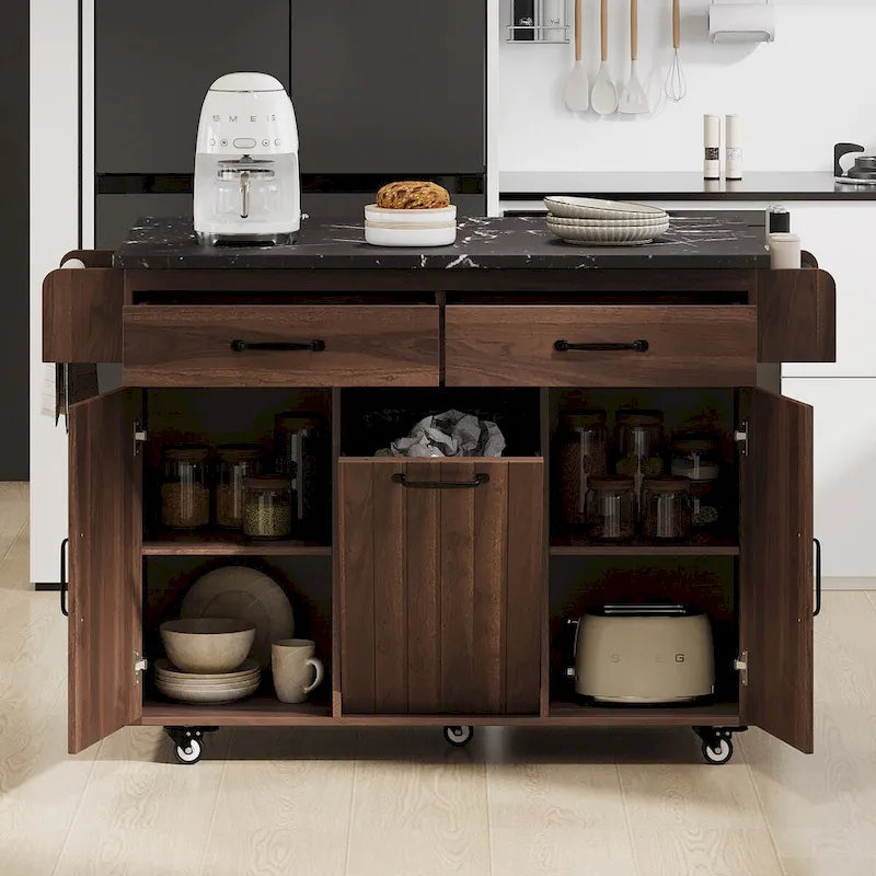 43.8W Kitchen Island with Trash Can Storage Cabinet