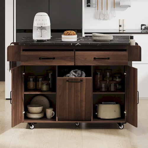 43.8W Kitchen Island with Trash Can Storage Cabinet