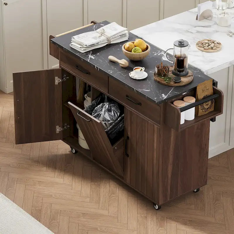 43.8W Kitchen Island with Trash Can Storage Cabinet