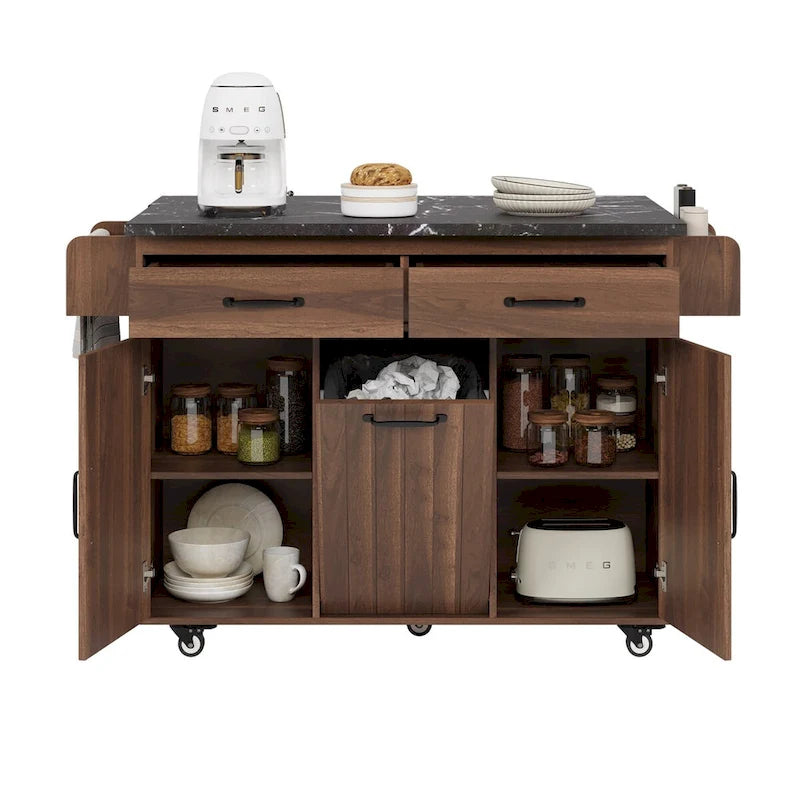 43.8W Kitchen Island with Trash Can Storage Cabinet