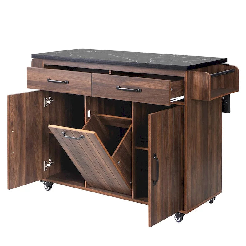 43.8W Kitchen Island with Trash Can Storage Cabinet