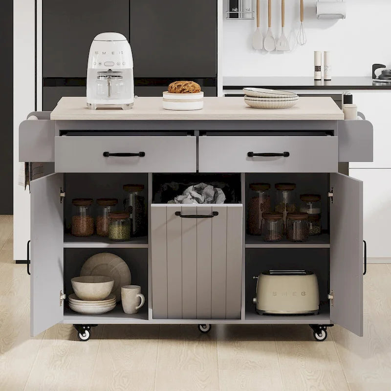 43.8W Kitchen Island with Trash Can Storage Cabinet