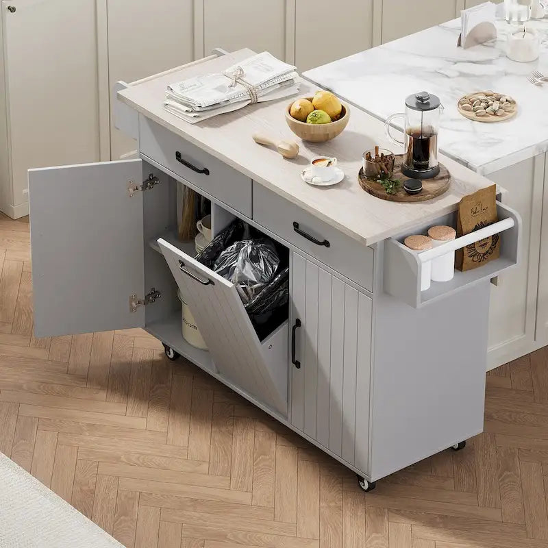 43.8W Kitchen Island with Trash Can Storage Cabinet