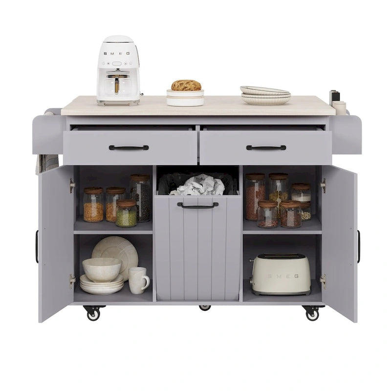 43.8W Kitchen Island with Trash Can Storage Cabinet