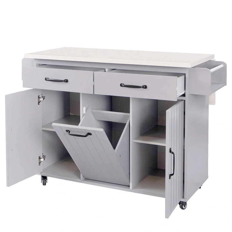 43.8W Kitchen Island with Trash Can Storage Cabinet