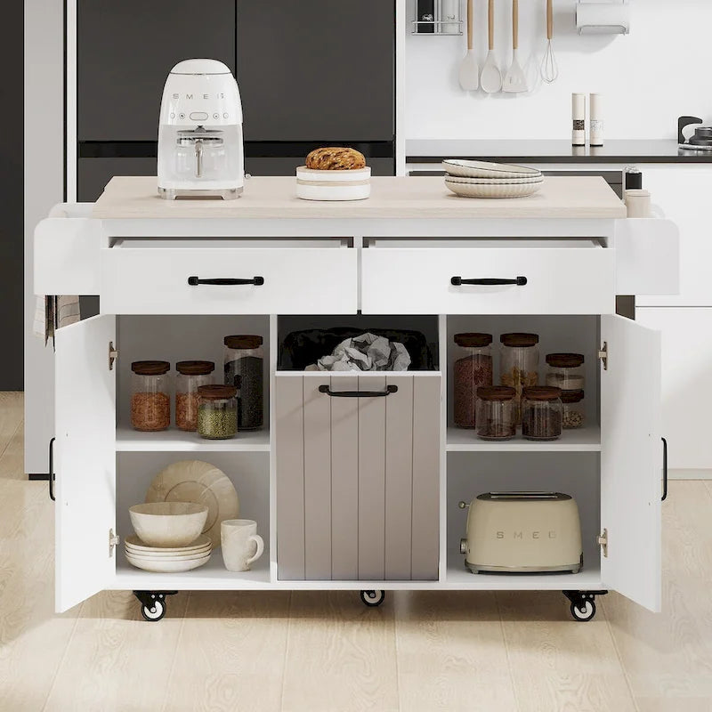 43.8W Kitchen Island with Trash Can Storage Cabinet