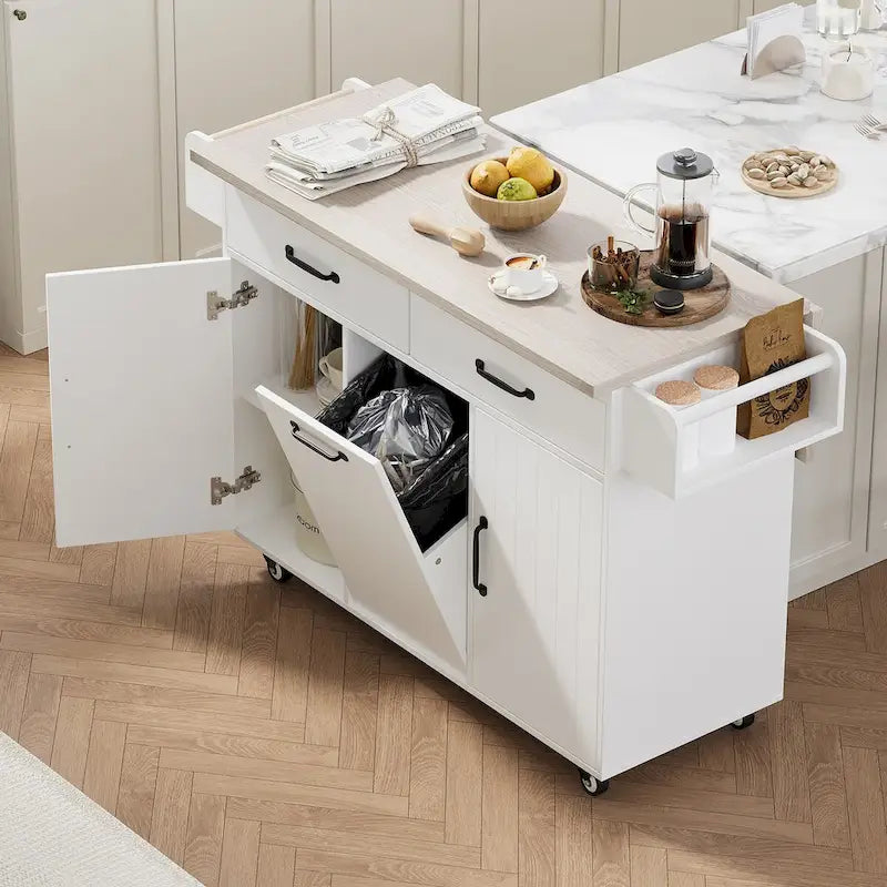 43.8W Kitchen Island with Trash Can Storage Cabinet