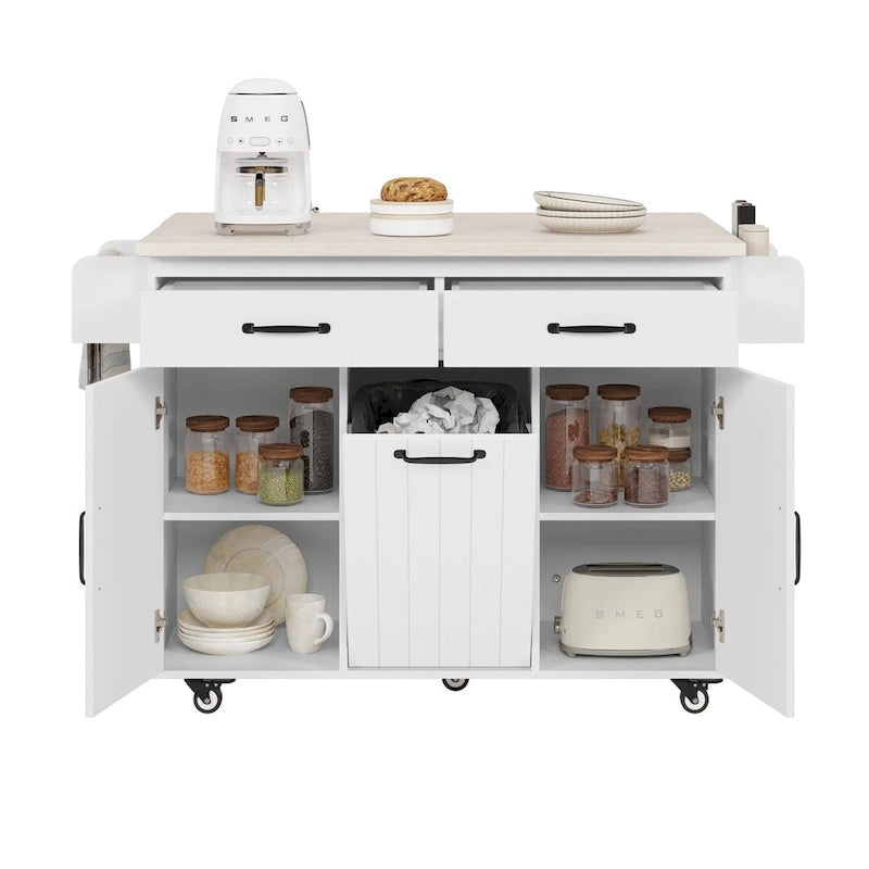 43.8W Kitchen Island with Trash Can Storage Cabinet