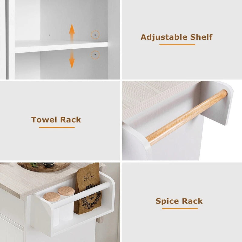43.8W Kitchen Island with Trash Can Storage Cabinet